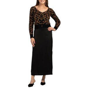 TAYLOR 2pc Satin Dress And Animal Print Cardigan Set